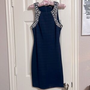 SEQUIN HEARTS navy sleeveless beaded dress Size S